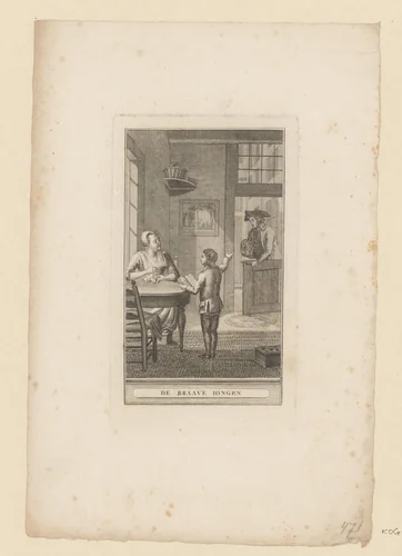 Jongen draagt voor uit een boek by anonymous, print, 1792