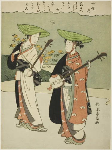 Two Itinerant Musicians by Suzuki Harunobu (鈴木春信), print, 1760-1770