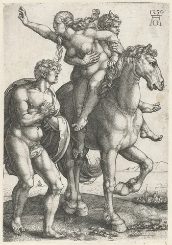 Ontvoering van een vrouw door een sater by Unknown, print, 1530