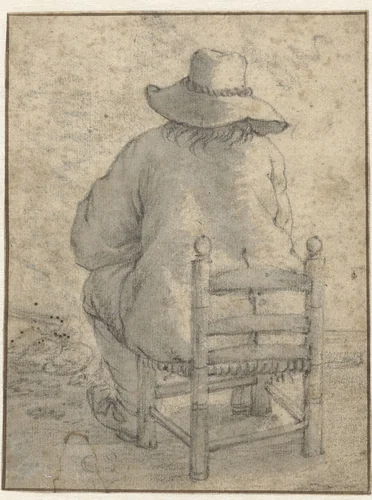 Seated Boy Wearing a Hat, Seen from the Back by Cornelis Saftleven, drawing, 1617-1681