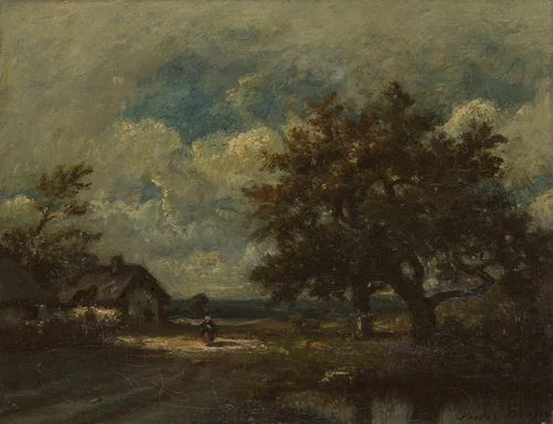 The Cottage by the Roadside, Stormy Sky by Jules Dupré, painting, 1855-1865
