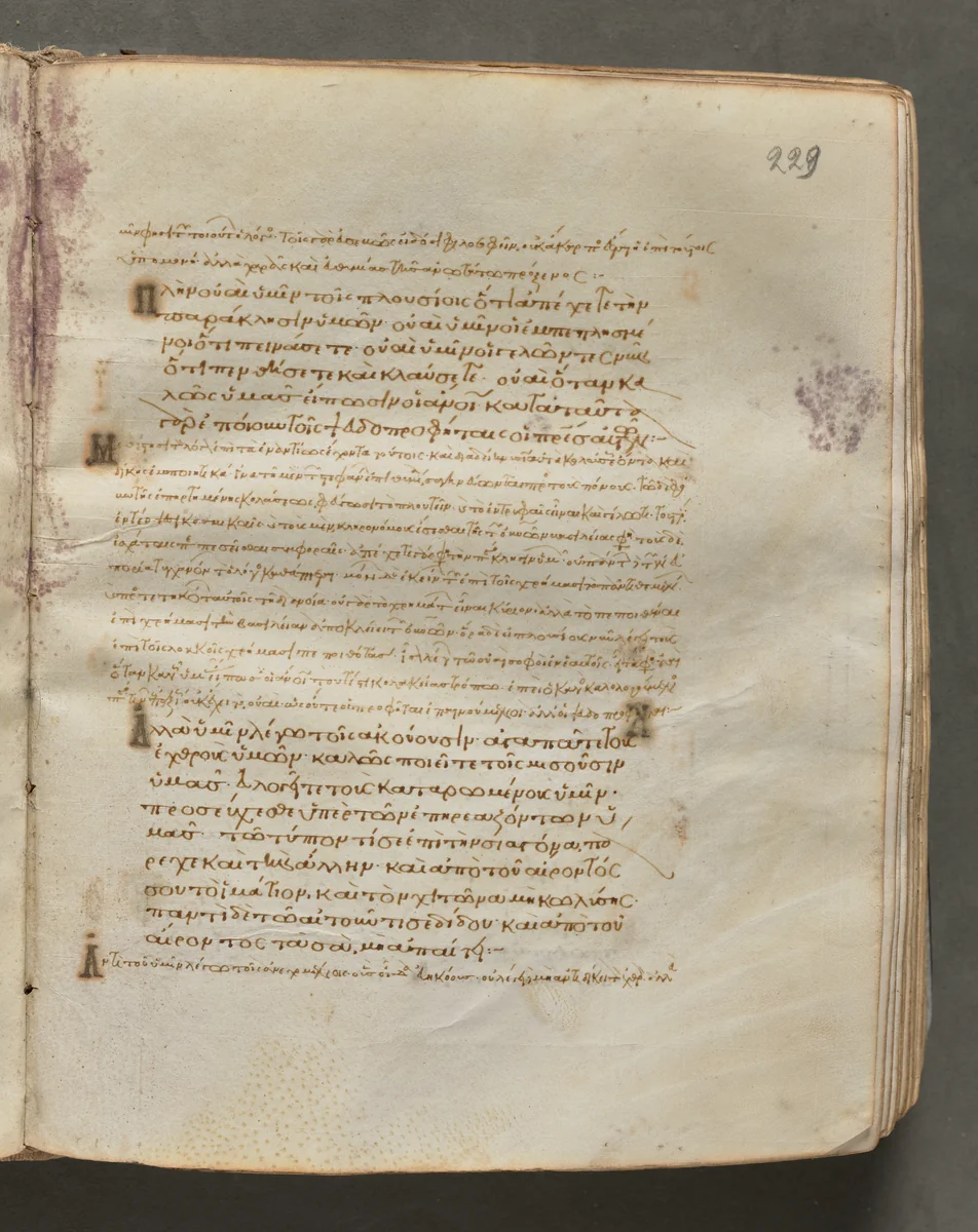 Text, folio 229 (recto), from a Gospel Book with Commentaries by Unknown, book, 1000-1100