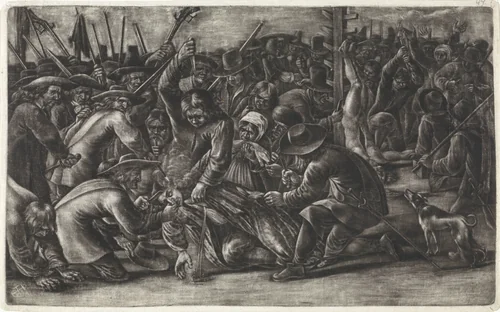 Verminking van de lichamen van de gebroeders De Witt, 1672 by Hendrick Danckerts, print, 1672-1680