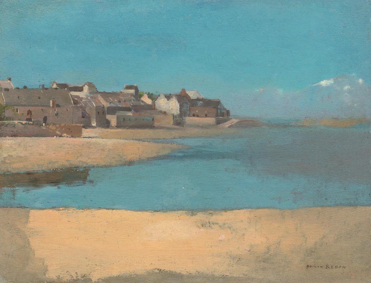 Village by the Sea in Brittany by Odilon Redon, painting, 1880