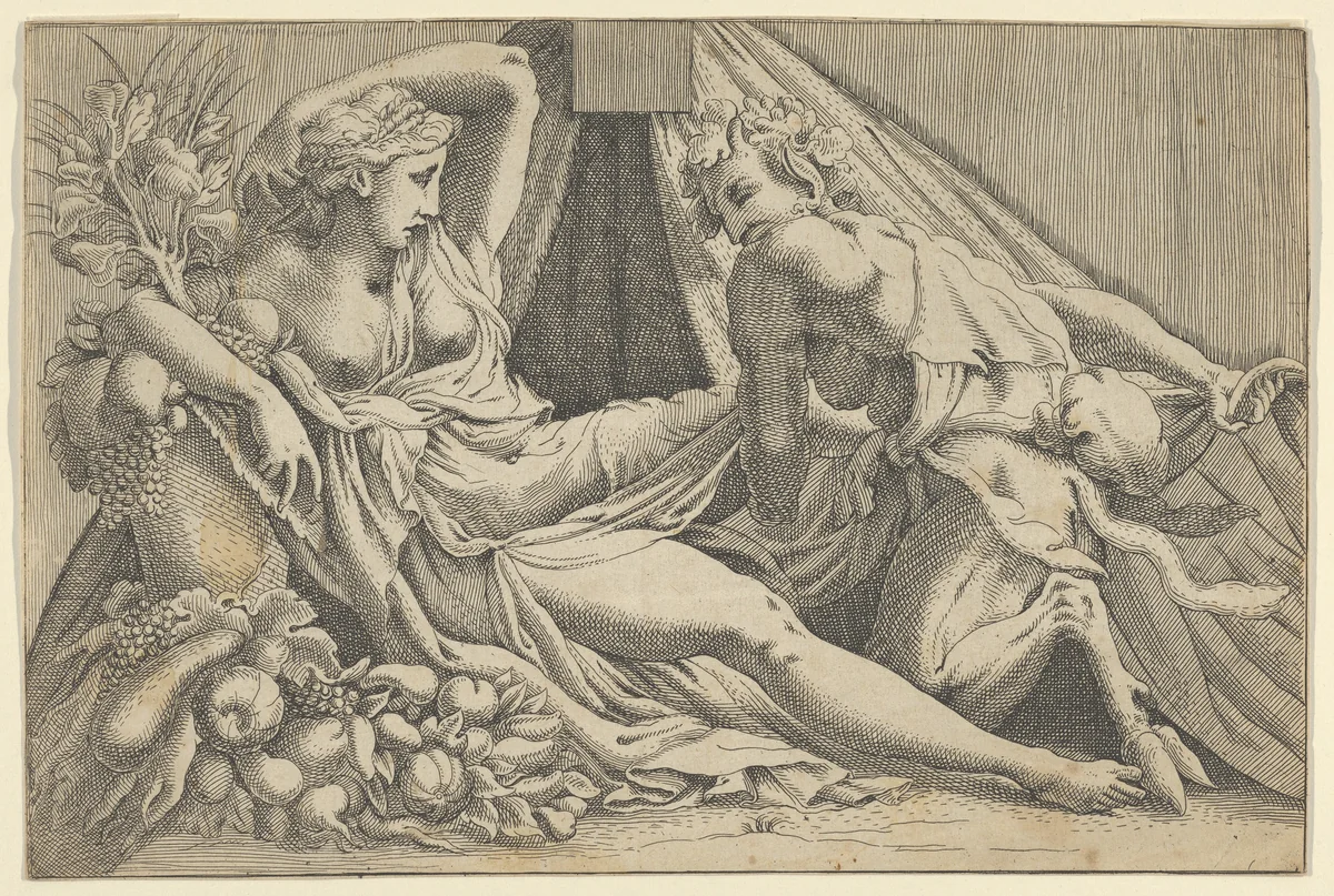 Jupiter and Antiope by Antonio Fantuzzi, print, 1540-1545