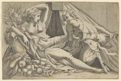 Jupiter and Antiope by Antonio Fantuzzi, print, 1540-1545