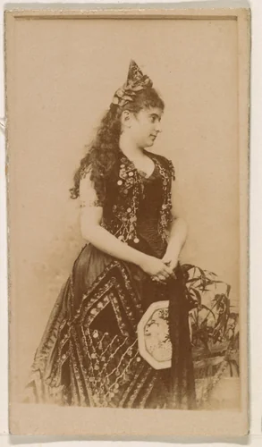 Actress in long dark gown, from the Actresses series (N245) issued by Kinney Brothers to promote Sweet Caporal Cigarettes by Kinney Brothers Tobacco Company, photograph, 1890