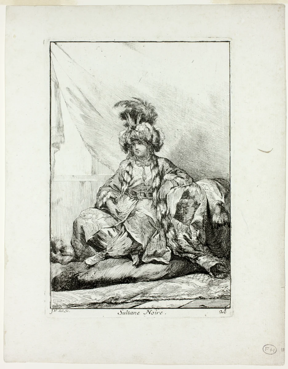 Sultane Noire, plate 28 from Caravanne du Sultan à la Mecque by Joseph-Marie Vien, print, 1748