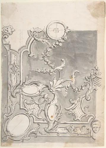 One Quarter of a Design for Corner of a Wall or a Ceiling by anonymous, drawing, 1700-1780