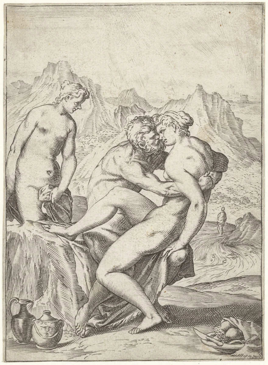 Lot en zijn dochters by Agostino Carracci, print, 1590-1595