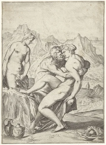 Lot en zijn dochters by Agostino Carracci, print, 1590-1595