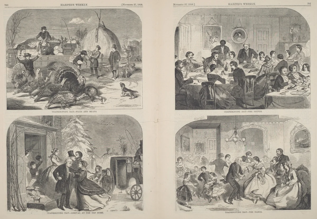 Thanksgiving Day - Ways and Means [upper left] by Winslow Homer, print, 1858