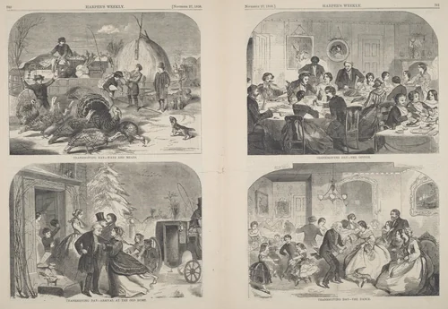 Thanksgiving Day - Ways and Means [upper left] by Winslow Homer, print, 1858
