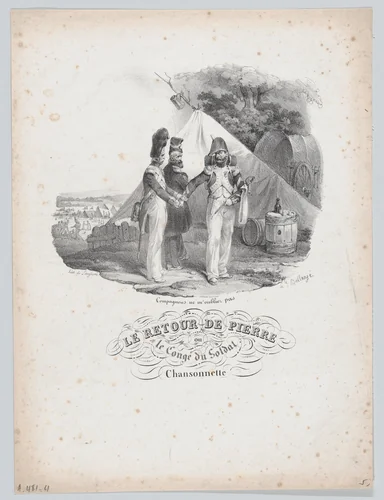 Pierre's Return or The Soldier's Vacation by Hippolyte Bellangé, print, 1829