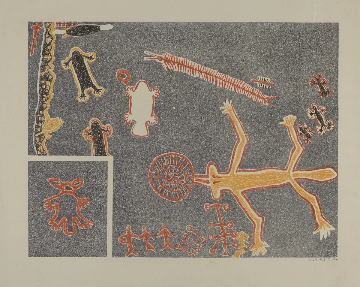 Petroglyph by Lala Eve Rivol, index of american design, 1935-1942