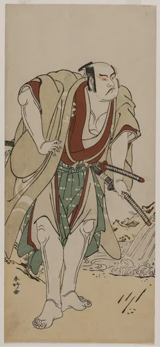 Otani Hiroji III as a Samurai Standing Beside a Stream by Katsukawa Shunkō (勝川春好), print, 1775-1785