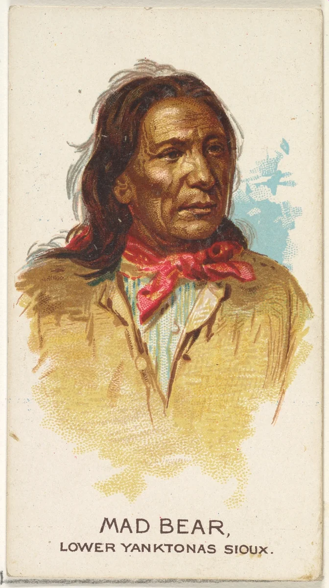 Mad Bear, Lower Yanktonas Sioux, from the American Indian Chiefs series (N2) for Allen & Ginter Cigarettes Brands by Allen & Ginter, print, 1888