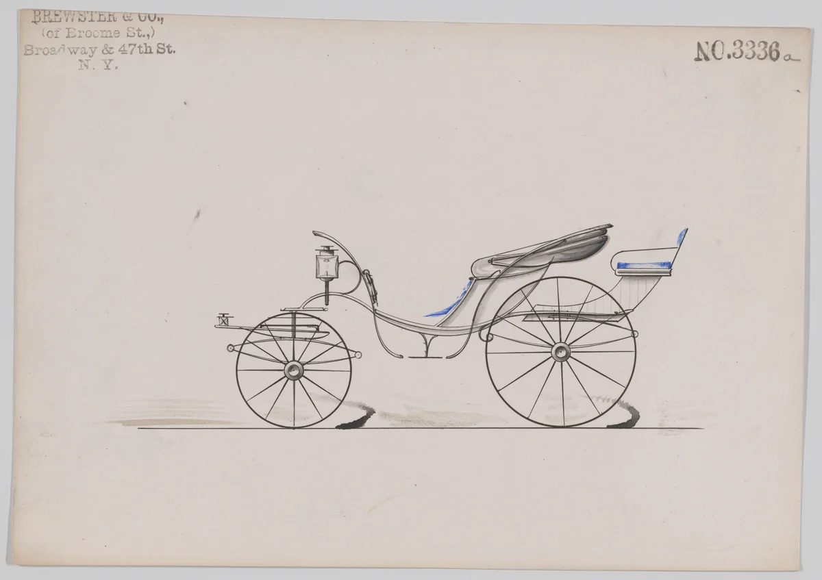 Design for Pony Phaeton, no. 3336a by Brewster & Co., drawing, 1877