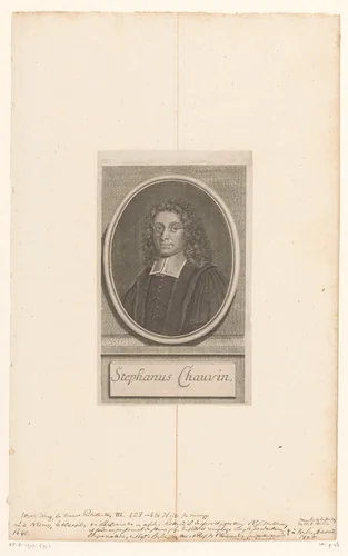 Portret van Étienne Chauvin by Martin Bernigeroth, print, 1714