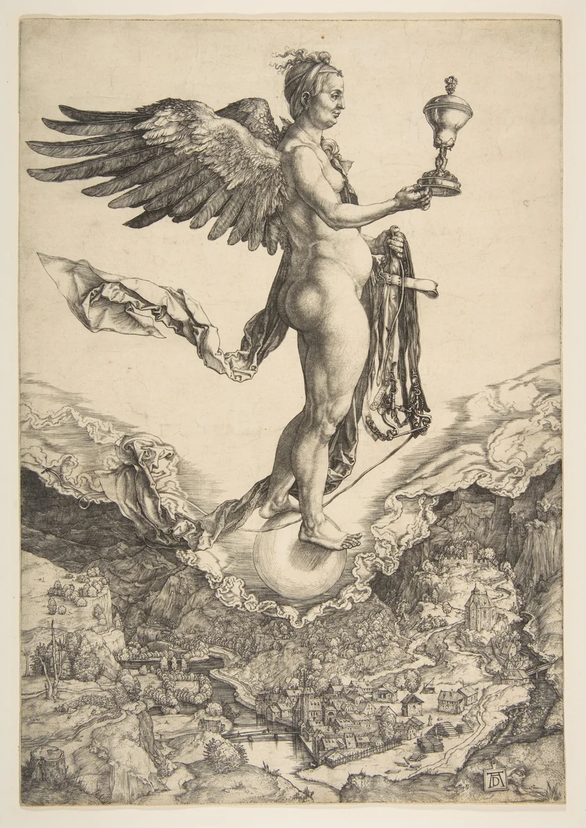 Nemesis (The Great Fortune) by Albrecht Dürer, print, 1501
