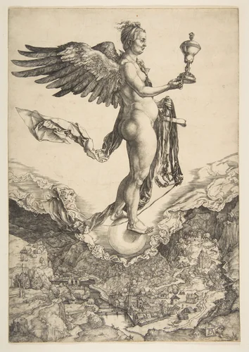 Nemesis (The Great Fortune) by Albrecht Dürer, print, 1501