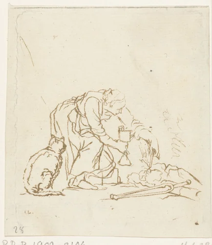 Vrouw met zwavelstok en lamp by Ernst Willem Jan Bagelaar, print, 1798-1837