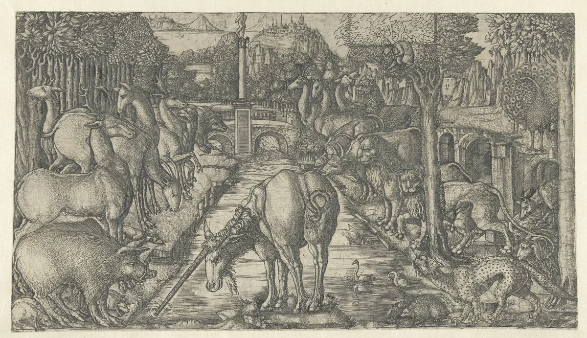 De eenhoorn zuivert het water met zijn hoorn by Unknown, print, 1540-1551
