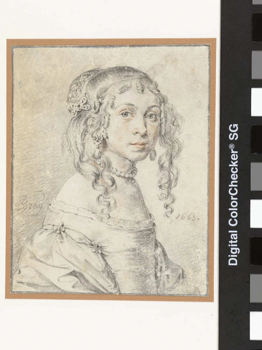 Portrait of a Girl by Jan de Bray, drawing, 1663
