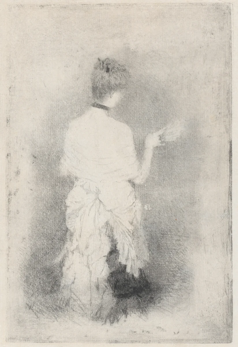 Elegant Young Woman Seen from Behind by Giuseppe de Nittis, print, 1870-1880