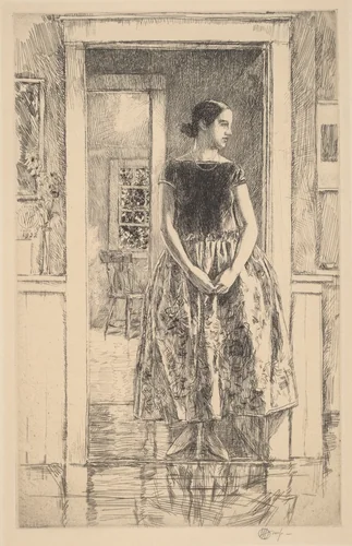 Girl in a Modern Gown by Childe Hassam, print, 1922