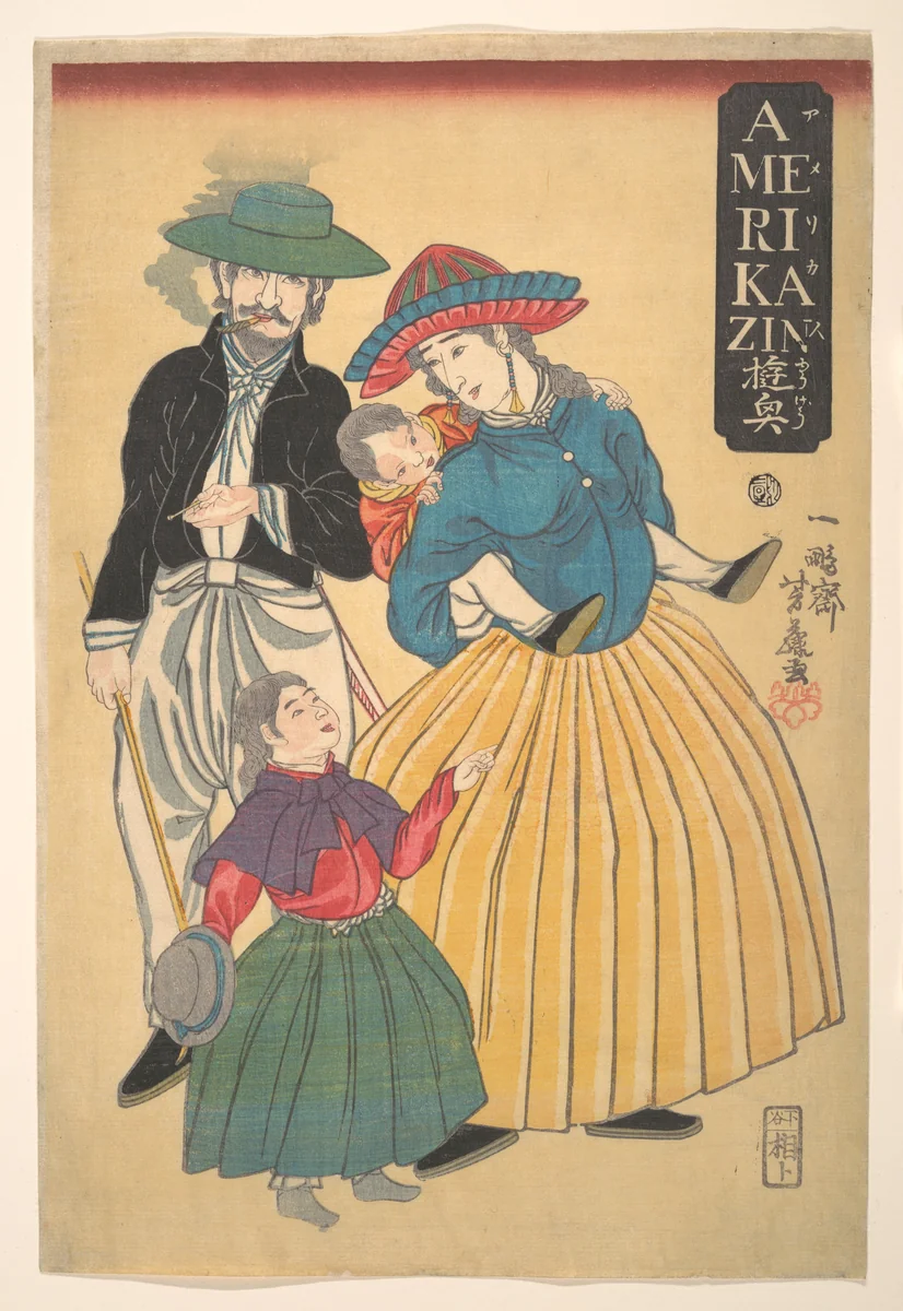 Americans on an Outing (Amerikajin yūgyō) by Ippōsai Yoshifuji, print, 1861