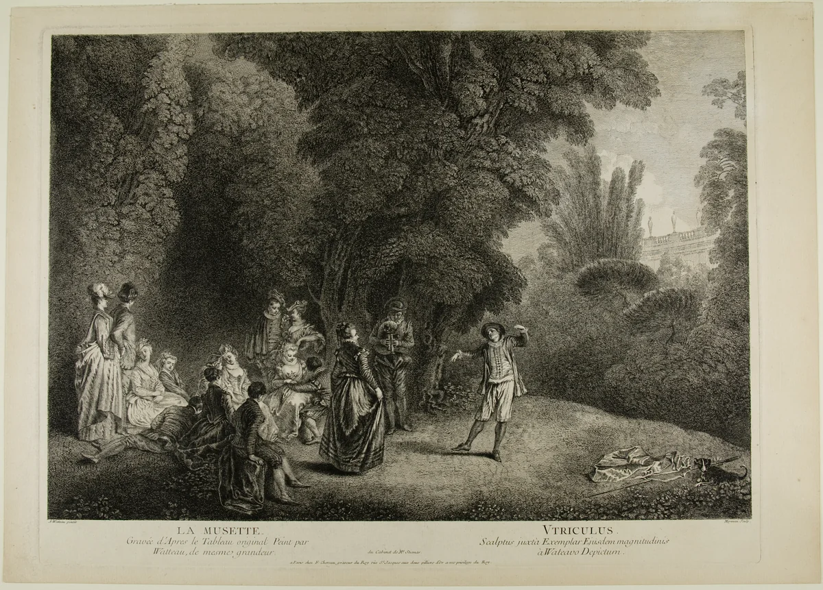 The Country Bagpipe by Jean Moyreau
Jean Antoine Watteau, print, 1720-1762