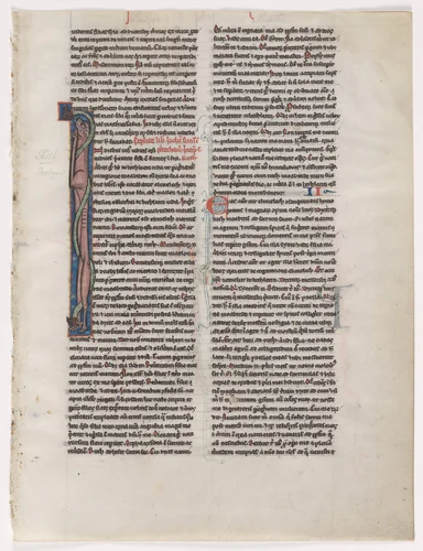 Initial I: Entwined Beast and Serpent: Leaf from a Bible (2 of 2 Excised Leaves) by Unknown, manuscript, 1220-1255