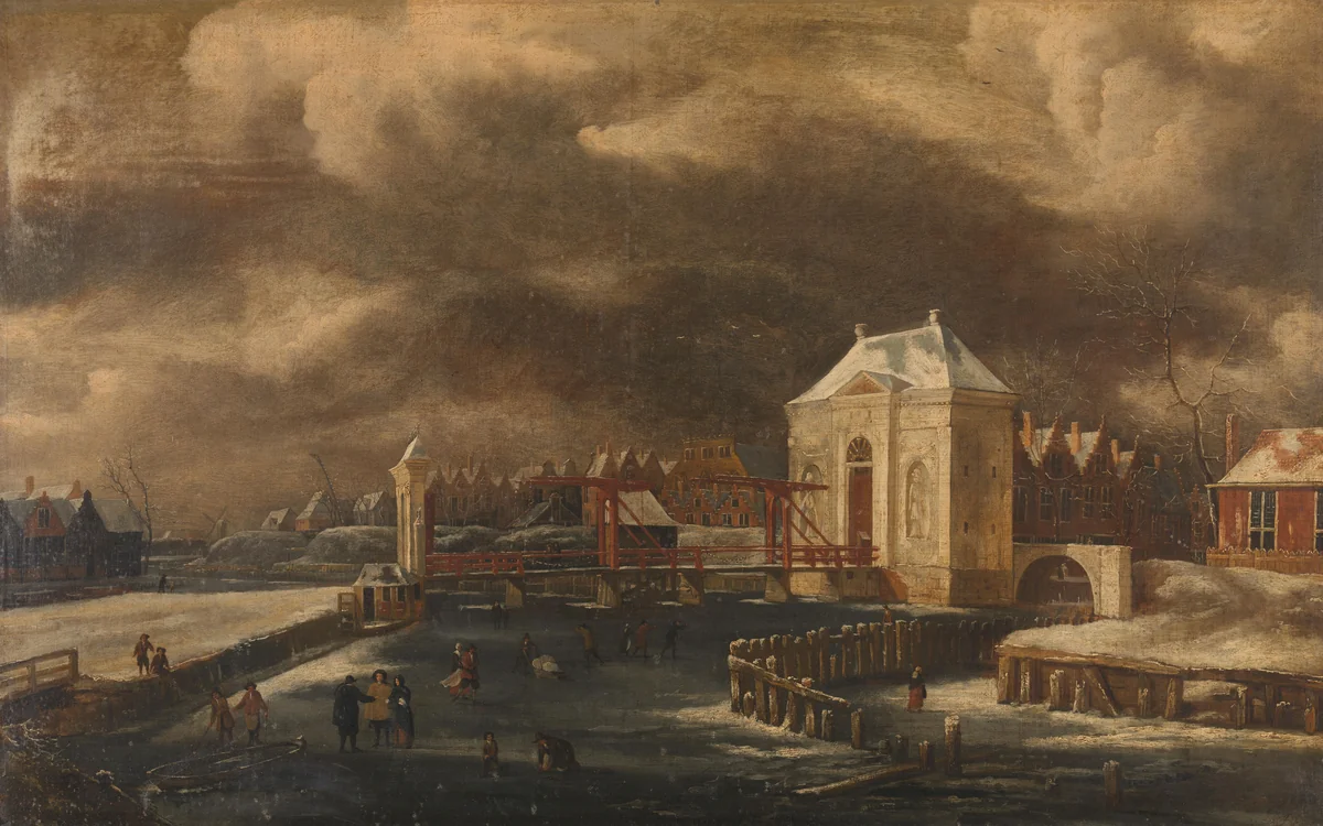 The Heiligewegspoort, Amsterdam, in Winter by Jan van Kessel, painting, 1660-1680