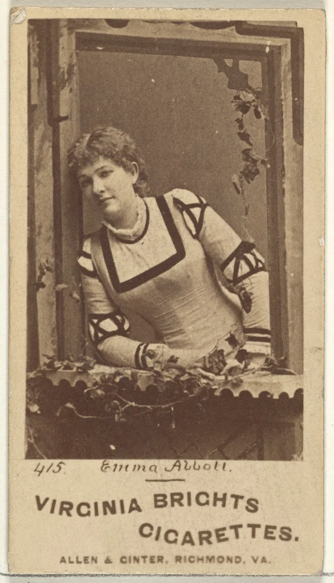 Card 415, Emma Abbott, from the Actors and Actresses series (N45, Type 1) for Virginia Brights Cigarettes by Allen & Ginter, photograph, 1885-1891