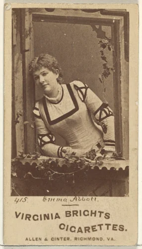 Card 415, Emma Abbott, from the Actors and Actresses series (N45, Type 1) for Virginia Brights Cigarettes by Allen & Ginter, photograph, 1885-1891