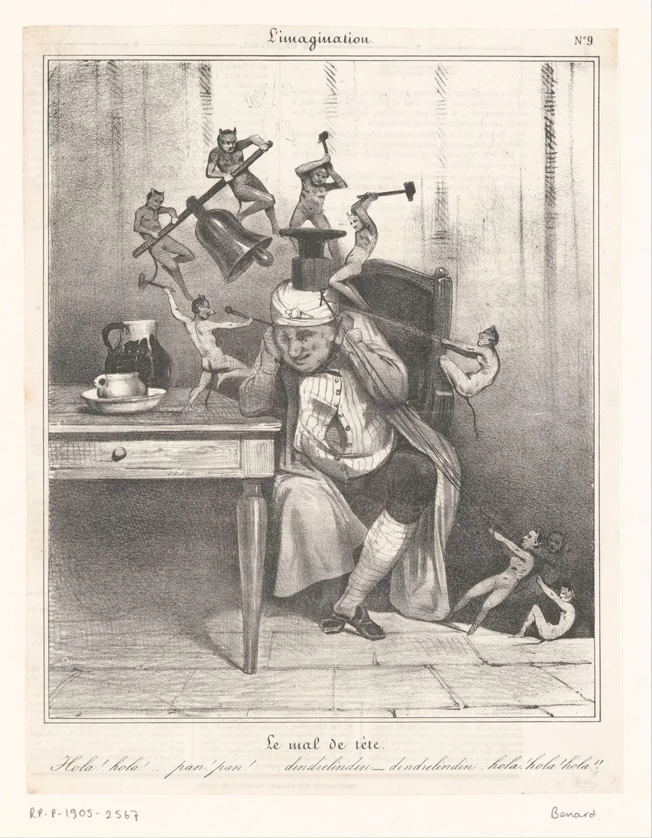 Karikatuur van een man met hoofdpijn by Jean François Benard, other, 1833