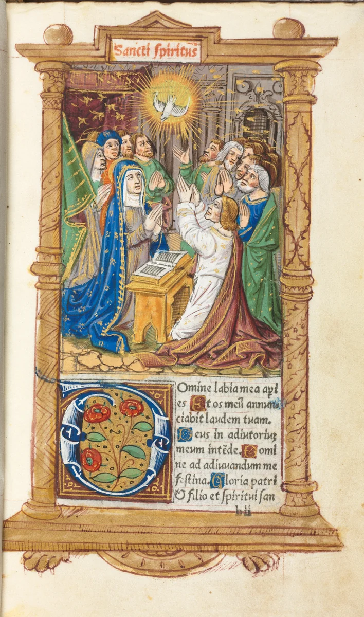 Printed Book of Hours (Use of Rome): fol. 58r, Pentecost by Guillaume Le Rouge, book, 1510