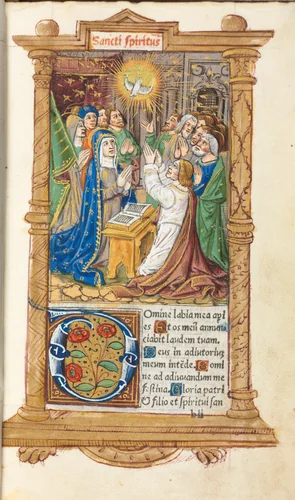 Printed Book of Hours (Use of Rome): fol. 58r, Pentecost by Guillaume Le Rouge, book, 1510