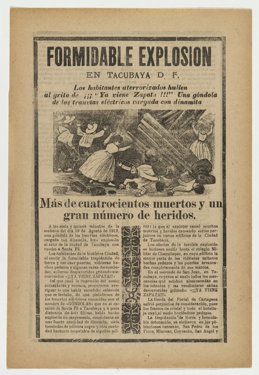Formidable Explosion in Tacubaya (Formidable explosion en Tacuba D.F.) by José Guadalupe Posada, print, 1913