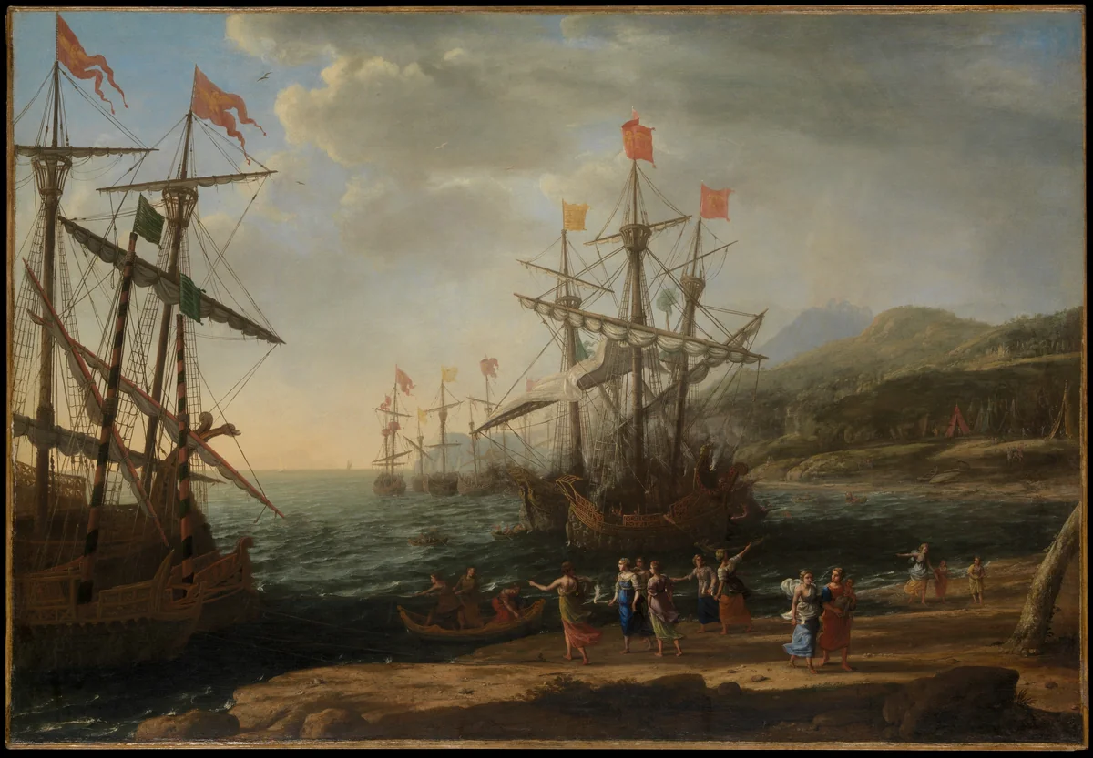 The Trojan Women Setting Fire to Their Fleet by Claude Lorrain, painting, 1643