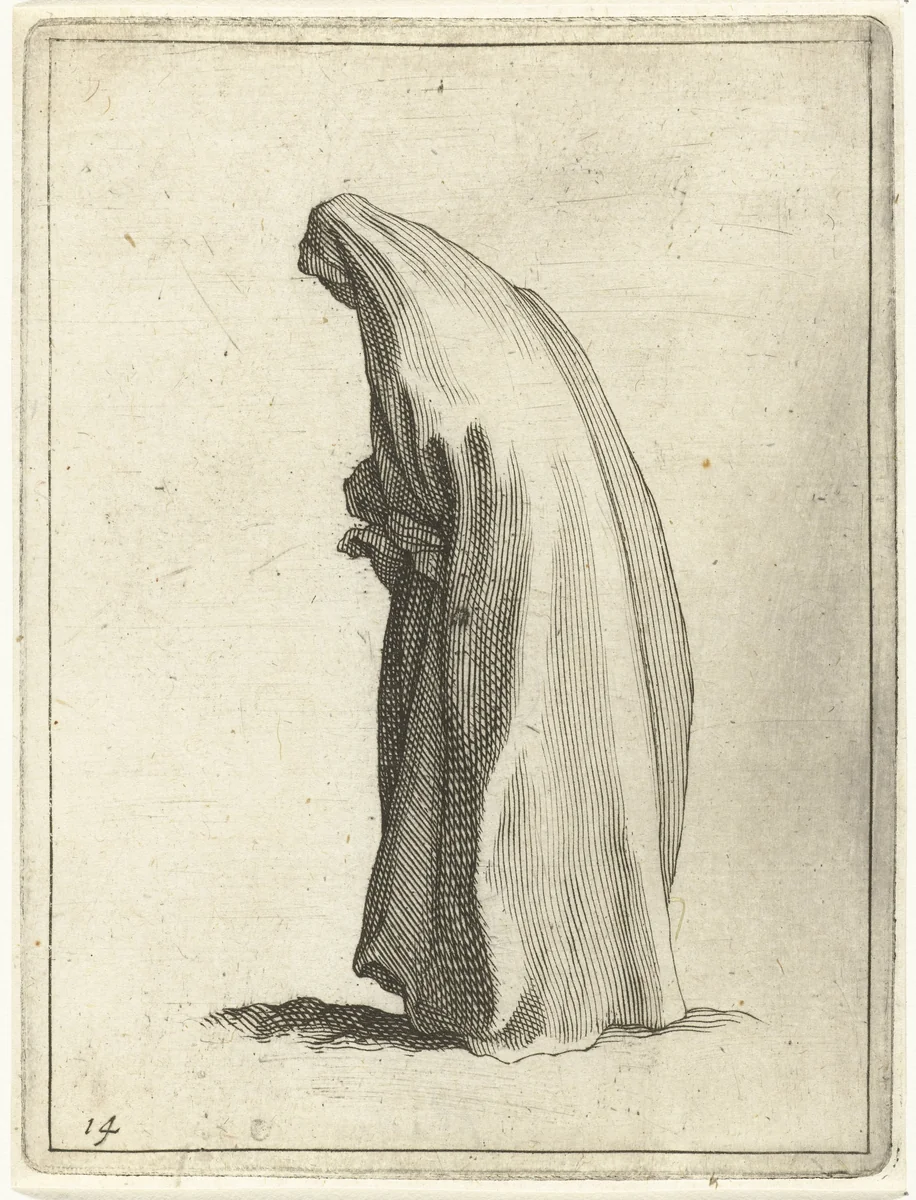 Vrouw met lange sluier by Frederick Bloemaert, print, 1635-1669