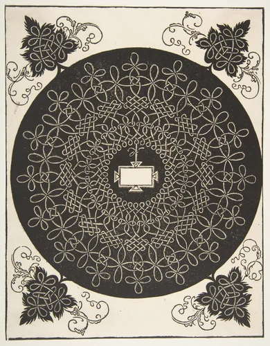 “The First Knot”. Interlaced Roundel with an Oblong Panel in its Center by Albrecht Dürer, print, 1500-1521