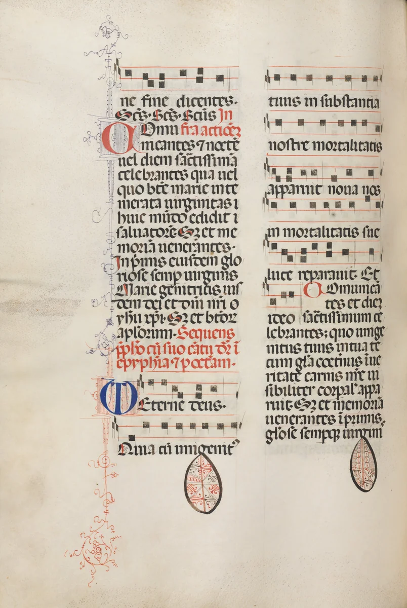 Missale: Fol. 177v: Music for various ordinary prayers by Bartolommeo Caporali, book, 1469