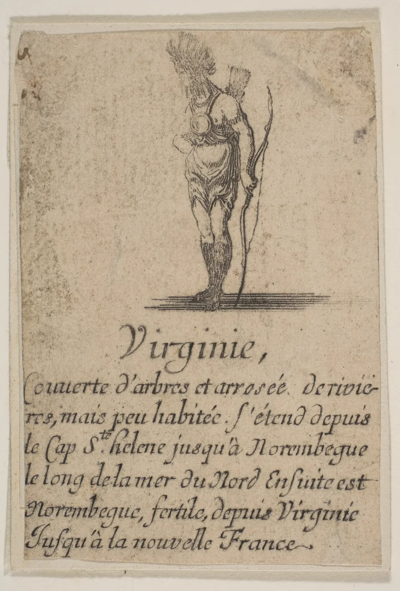 Virginia, from the playing cards "Jeu de la Géographie" by Stefano della Bella, print, 1644