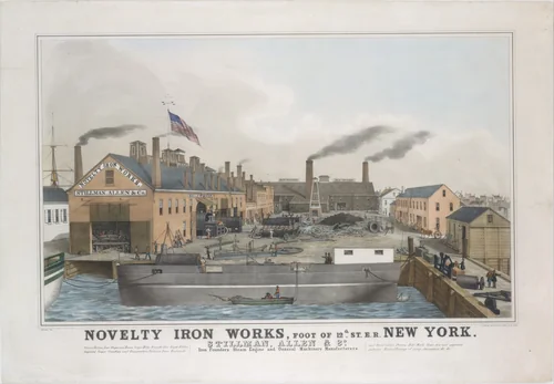 Novelty Iron works, Foot of 12th St. E.R. New York. Stillman, Allen & Co., Iron Founders, Steam Engine and General Machinery Manufacturers by John Penniman, print, 1842-1855
