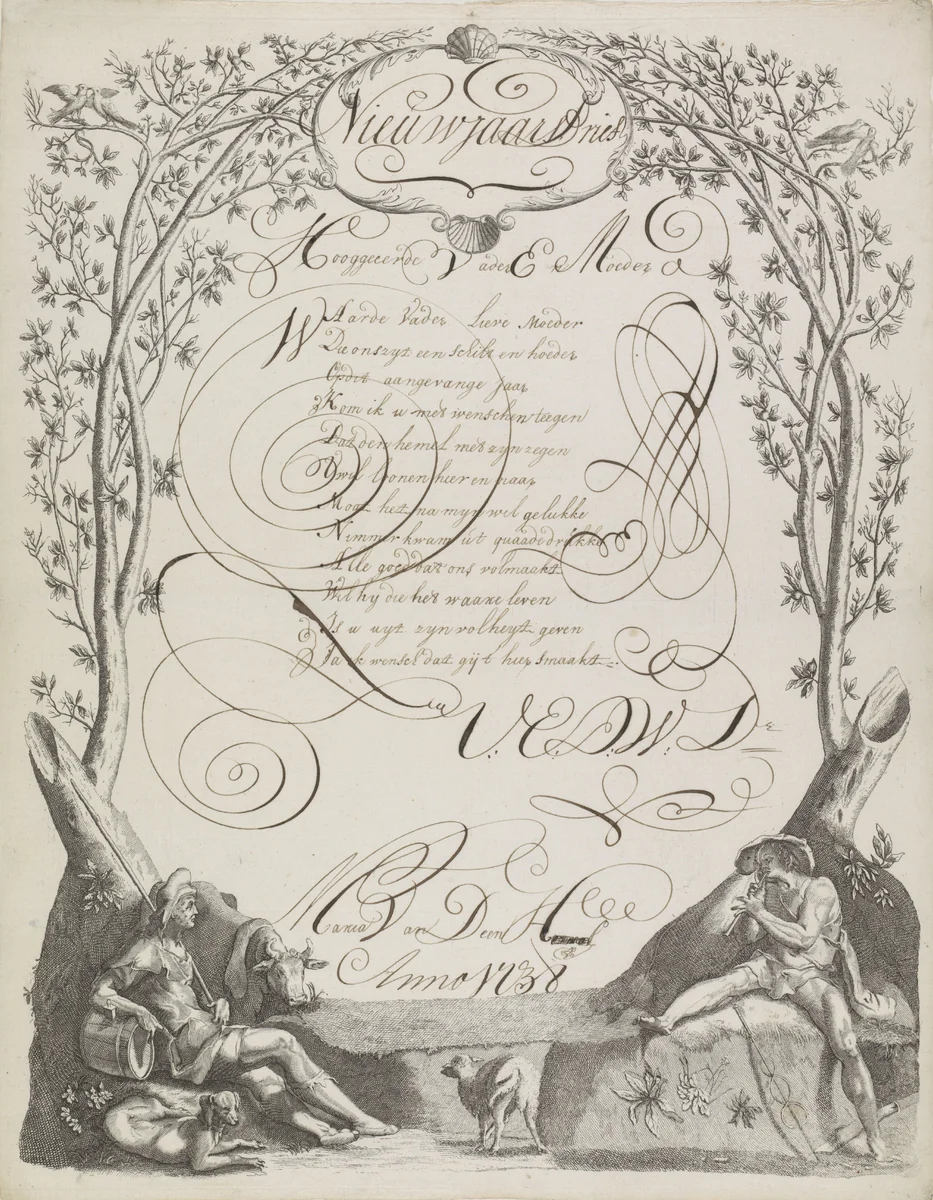 Wensbrief met Mercurius en Argus by anonymous, print, 1700-1899