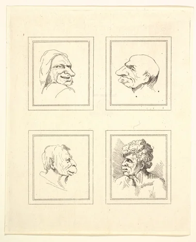 Four Heads (from Characaturas by Leonardo da Vinci, from Drawings by Wincelslaus Hollar, out of the Portland Museum) by Wenceslaus Hollar, print, 1786