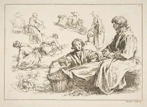 Sheet of Sketches, from "Livre d’étude d’après les desseins originaux de Blomart" by François Boucher, print, 1735