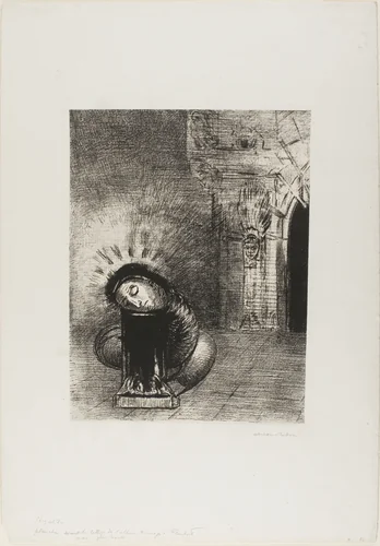 A Long Chrysalis, the Color of Blood, plate 2 of 6 by Odilon Redon, print, 1889